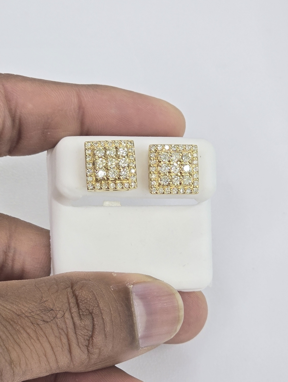Real Diamond 10kt Gold Square Stud Earring